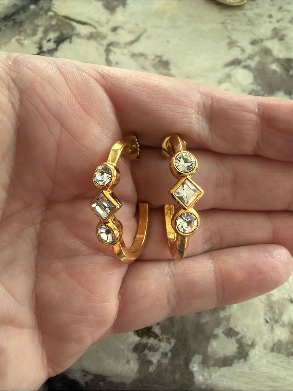 Vintage Avon Gold Tone Rhinestone Half Hoop Earrings for pierced ears